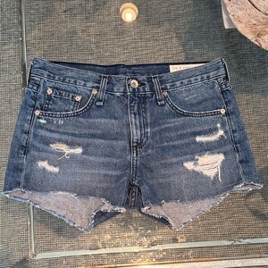 rag & bone Dark Blue Distressed Denim Cutoff Shorts